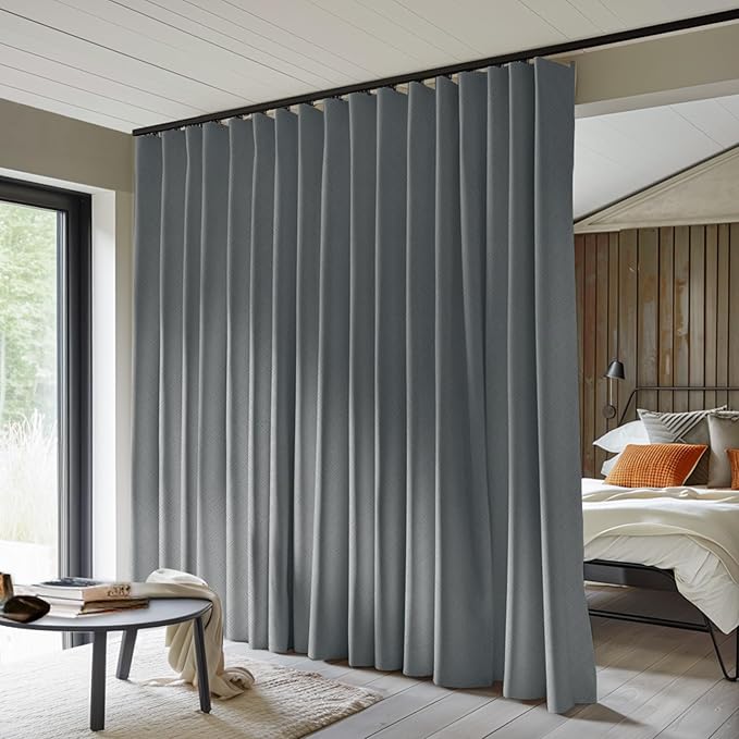 Room Divider Curtains Total Blackout Privacy Curtain Panel Room Thermal Insulated Noise Reduction Curtains for Bedroom Window Living Room Ceiling Track Curtain W 8.3 ft × H 9 ft Dark-Grey