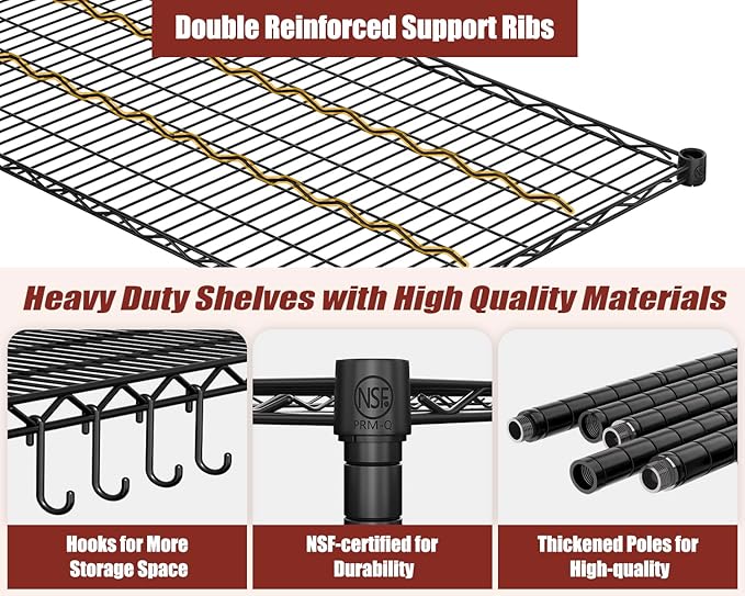 PrimeZone 60" W x 24" D x 76" H Heavy Duty Wire Storage Shelves with Wheels, 4 Tier Adjustable NSF Certified Garage Shelving Unit, Rolling Metal Organizer Shelf Utility Rack for Warehouse, Pantry