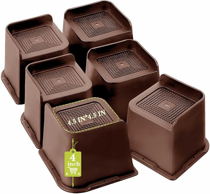 Bed Risers 1 inch, 2 inch, 3 inch, 4 inch, 6 inch, 8 inch Heavy Duty, Oversized Furniture Riser for Couch Sofa Table Chair Leg Frame Dorm, Support up to 6000 Lbs (Chocolat Brown 6 Pack, 4 inch)