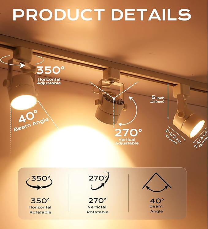 [12 Pack] CLOUDY BAY 8W 3000K Warm White Dimmable LED Track Light Head,CRI90+ True Color Rendering Adjustable Tilt Angle Track Lighting Fixture,40° Angle for Accent Retail,White,Halo Type