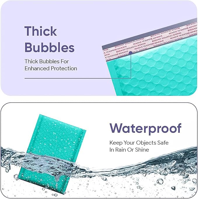 Teal 9.5x14.5 Inch Poly Bubble Mailers #4 | Self Seal Large Padded Envelopes | Air Cushioned Bubble Mailer | Usable Size 9.5x13 Inch | Waterproof Lightweight Mailing Shipping Bags | 100 Pack Bulk