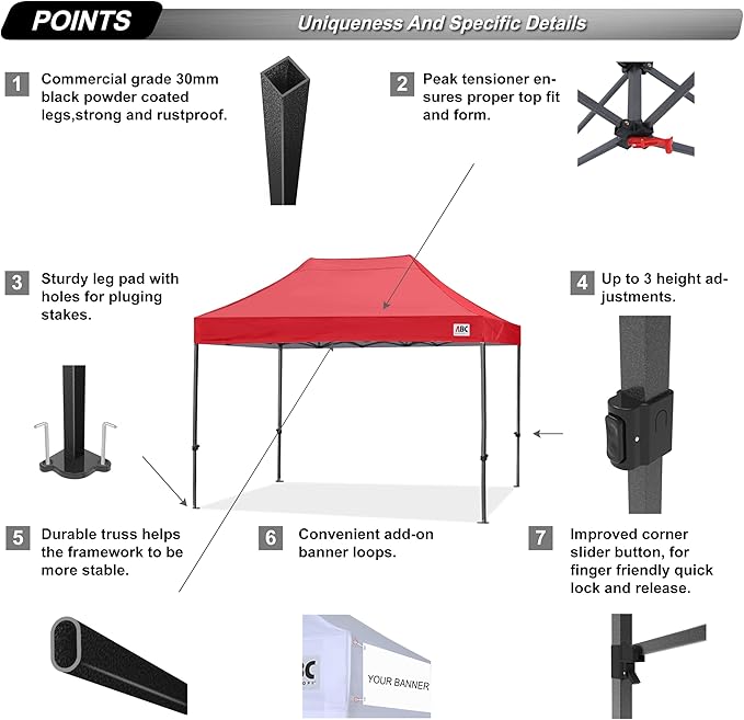 ABCCANOPY Patio Pop Up Canopy Tent 8x12 Commercial-Series (Red)