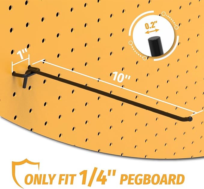 HUHOLE Black Pegboard Hooks 10 Inch, 25PC, Heavy Duty Pegboard Hooks, Fit 1/4" Peg Board