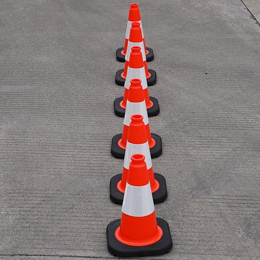 6 Pack 12" Orange PVC Safety Cones with Reflective Stripe, Black Base Stackable Training Cones for Soccer, Sports Drills, Gym, and Indoor or Outdoor Activities (6, Orange, 12 Inch)