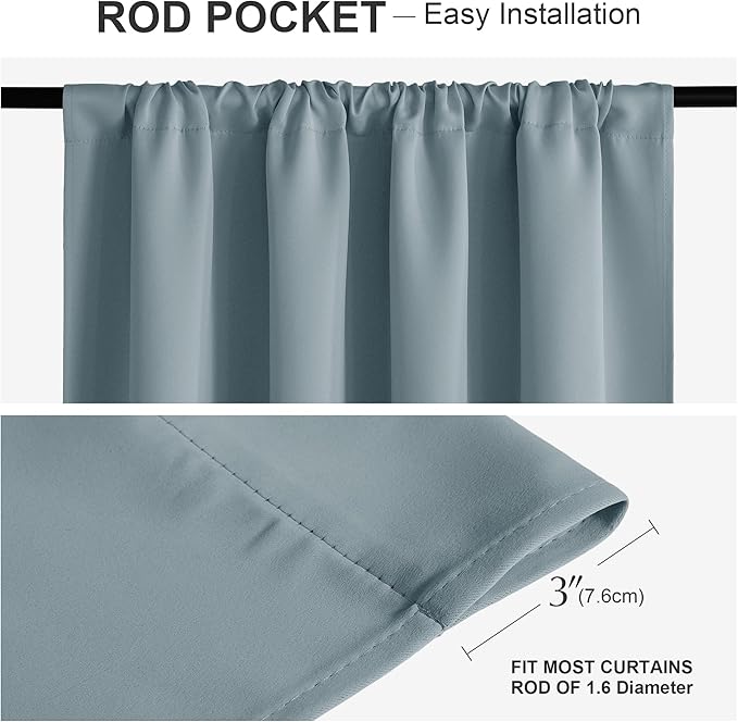 PONY DANCE Dusty Blue Blackout Window Curtains - Rod Pocket Window Treatments Curtain Panels/Draperies Room Darkening Noise Reducing Home Fashion, Wide 42 x Long 45 inches, Uranian Blue, One Pair