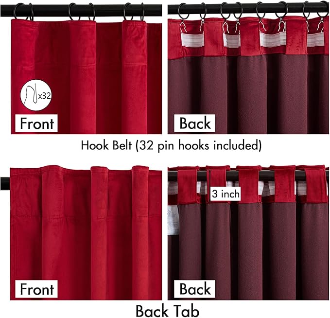 MIULEE Christmas Velvet Curtains 84 Inches Long 2 Panels Set for Bedroom, Pinch Pleat Back Tab Luxury Thermal Insulated Living Room Darkening Drapes Pleated Blackout Window Curtains with Hooks, Red