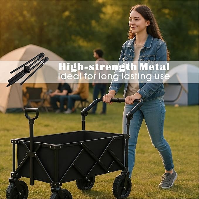 Camper Wagon Push Handle Attachment - Foldable Garden Carts Replacement for Outdoor Grocery Trolley, Not Include Cart