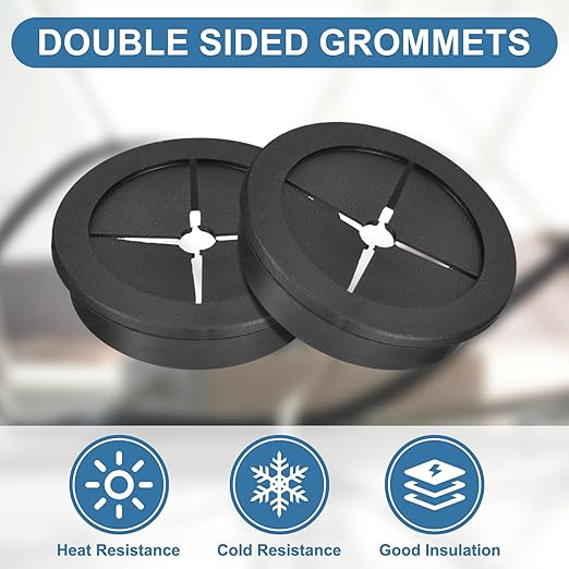 uxcell 2Pcs Cable Cord Grommet, 1-3/4"(45mm) Rubber Desk Grommets Wire Pass Through Hole Cover with Marked Cable Ties for Home Office Cable Wire Protection, Black