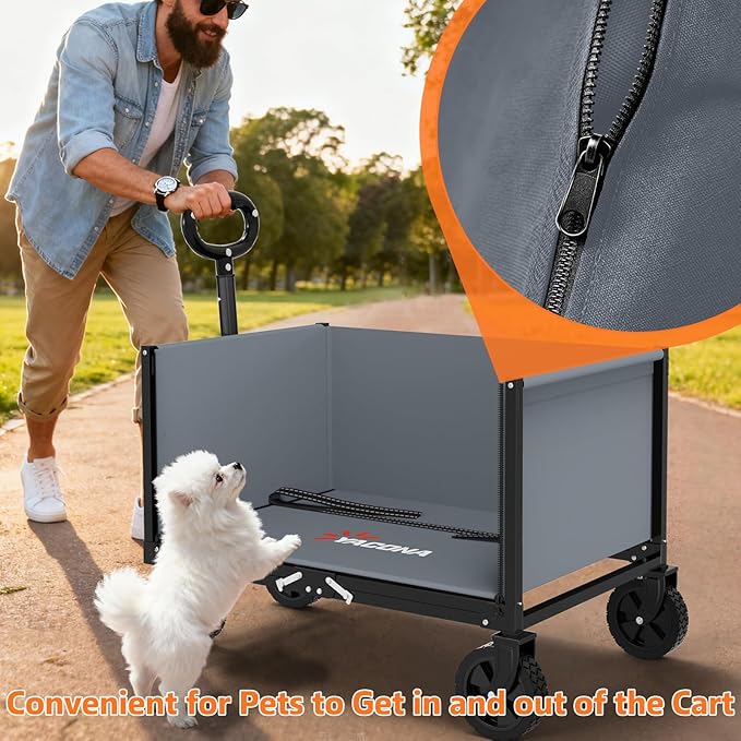 YACONA 3 in 1 Wagons Carts Foldable, 360LBS Lightweight Wagon with All Terrain Wheels, Collapsible Wagon Cart for Grocery, Camping, Beach, Garden & Sports