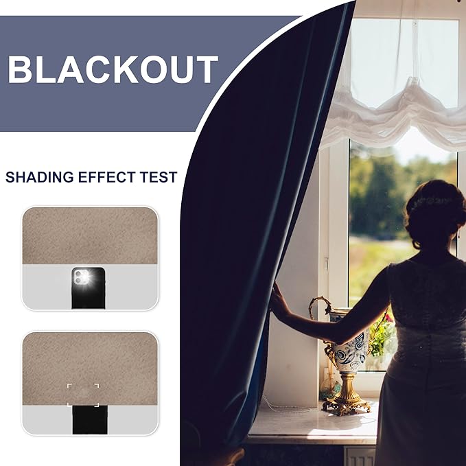 JIUZHEN Blackout Curtains for Bedroom - Thermal Insulated Room Darkening Rod Pocket Curtains for Living Room, Set of 2 Panels with Tiebacks, 38 x 72 Inch Length, Camel