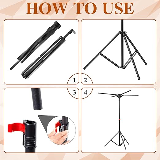 Shimeyao Metal Shopping Bag Rack 51-71 Inch Adjustable Height Heavy Duty Bag Display Stand Holder for Vendors with 4 Foldable Arms for Malls, Boutique, Trade Show, Craft Fairs(Black)