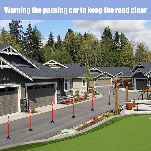 BESEA 8PCS 36" Traffic Delineator Posts with Detachable Base & High-Visibility Reflective Collars,Orange Flexible Safety Cones for Driveway, Parking Lot, Roadway, and Work Zone