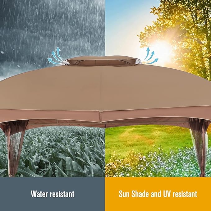 MFSTUDIO 10'x10' Patio Gazebo Tent,Heavy Duty Outdoor Canopy Shelter with Mosquito Netting and Double Roof Tops for Garden Backyard Parties Deck Yard Lawns …