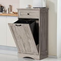 13 Gallons Tilt Out Trash Cabinet Freestanding Kitchen Trash Bin Cabinet Wood Garbage Recycling Cabinet with Hideaway Drawer Pet Proof Trash Can Holder for Kitchen Living Room, Grey