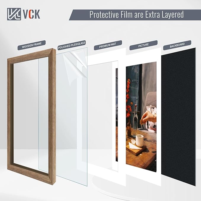 VCK 20x30 Poster Frame 2 Pack - Walnut, High-End Wood Picture Frames with Polished Plexiglass, Display 16x24 Photo with Mat or 20x30 without Mat, Art Gallery-Quality, Wall Hanging, Walnut