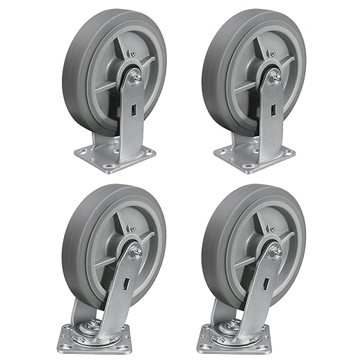 8'' × 2'' Caster Wheels, Heavy Duty Industrial Casters Set of 4 Rubber Wheels, Load 4000lbs Capacity, Swivel Caster for Cart Dolly Toolbox (2 Swivel & 2 Rigid)