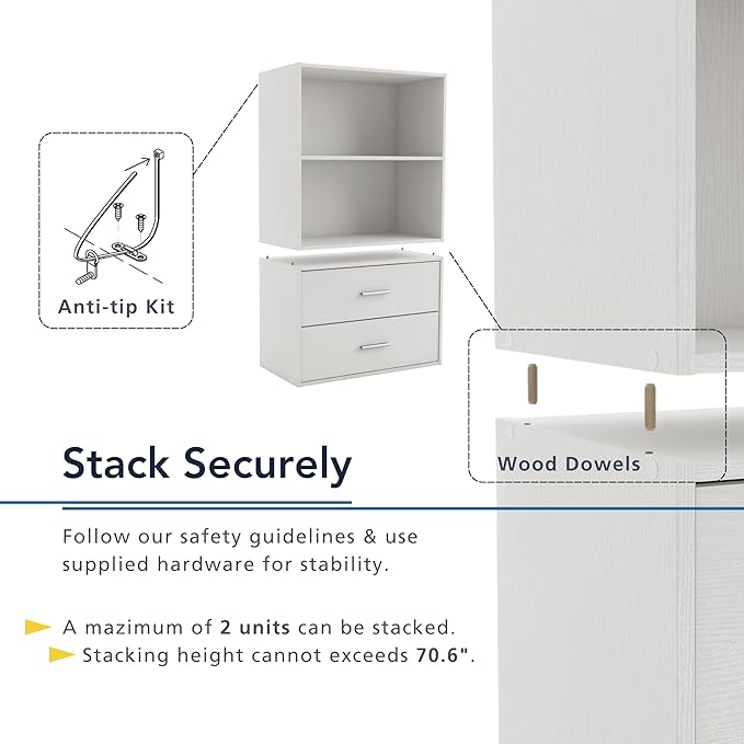 Homes: Inside + Out Apexa 3-Tier Stackable Wood Bookcase with Doors, Cube Storage Organizer Shelves, Small Food Pantry Cabinet, Dorm Teen Room Decor & Bedroom, Home Office, Kitchen, Light Blue