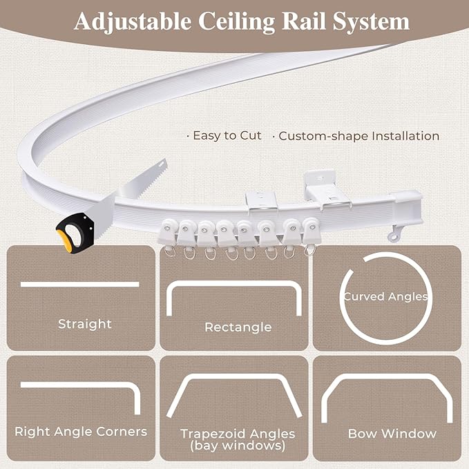 Faux Linen Semi Sheer Room Divider Curtain with Flexible Ceiling Track, Extra Wide Light Filtering Privacy Curtains for Patio Sliding Glass Door, Living Room, Bedroom, Light Coffee, W100xL108, 1 Panel
