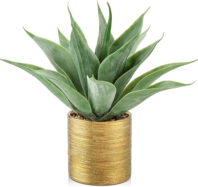 Large Faux Agave Plants Artificial Aloe Plant Fake Succulent Plants in Pot Realistic Agave Plant Artificial Potted Plants for Home Living Room Table Office Desk Bathroom Indoor Decor(Brushed Gold)