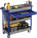 3 Tier Tool Cart with Drawers, Heavy Duty Rolling Utility Cart On Wheels, Large Storage Capability Service Cart for Garage, Warehouse and Tool Room (Gray&Blue)