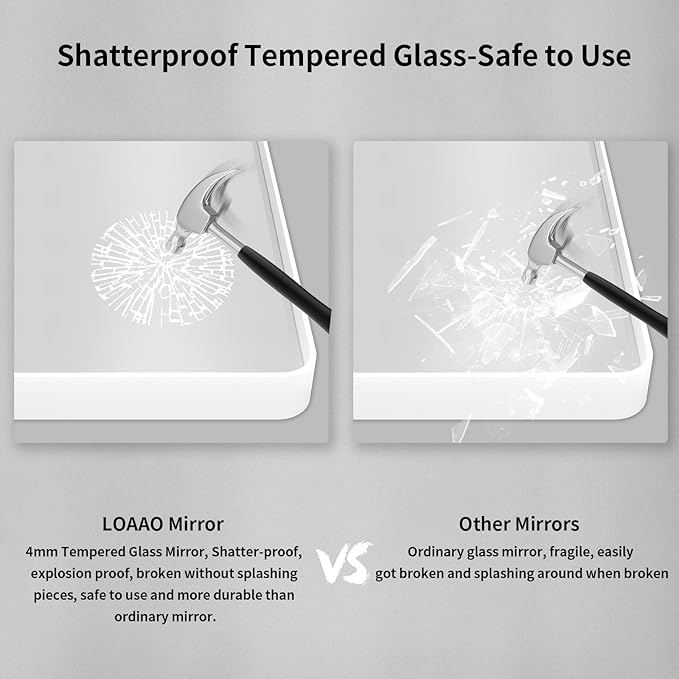 LOAAO 40x36 Inch White Metal Framed Bathroom Mirror for Wall, White Bathroom Vanity Mirror Farmhouse, Large Rounded Rectangle Mirror, Anti-Rust, Tempered Glass, Hangs Horizontally or Vertically