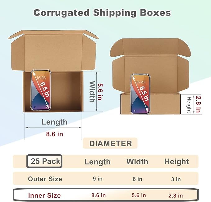 MEBRUDY 9x6x3 Inches Shipping Boxes Pack of 25, Corrugated Cardboard Box for Mailing Packing Literature Mailer
