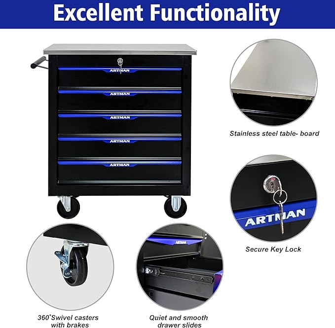 5 Drawers Rolling Tool Box on Wheels, Multifunctional Tool Chest Cabinet with Lock, Drawers Rolling Tool Cart Trolley Organizer Tool Storage Case for Garage,Warehouse - DIY Interconnectable