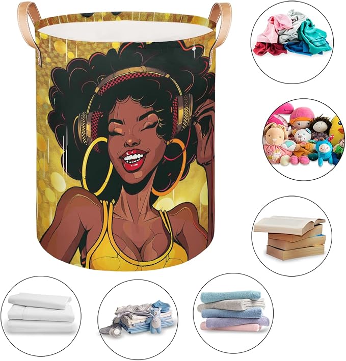 Women African Laundry Basket Foldable Laundry Baskets With Leather Handles for Bedroom Bathroom Toys Decorative Basket