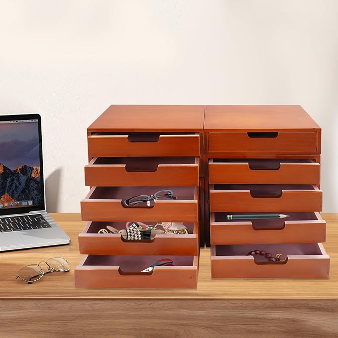 4-piece Drawer Cabinet, Organizer Sorter Container Keeper Unit Storage Box Stackable Chest Divider Shelf System with 10 Drawers & 4 Stackable Units for Home Office Study Room Dorm Bedroom(Brown)