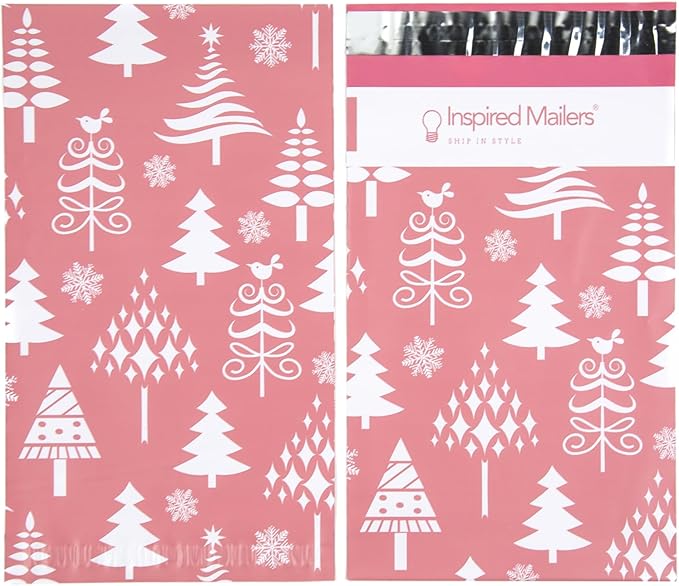 Inspired Mailers - Christmas Poly Mailers 6x9 Holiday Variety Pack of 30-10 each: Trees & Snowflakes, Rose Gold Trees, Gold Snowflake Baubles (6x9, 30 Pack)