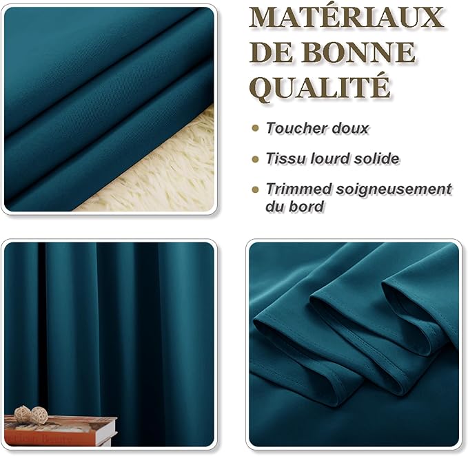 PONY DANCE Rod Pocket Blackout Curtains for Bedroom - Thermal Insulated Short Room Darkening Curtain Window Drapes for Cafe Kitchen, 52 x 45 Inch, 2 Panels, Ink Blue