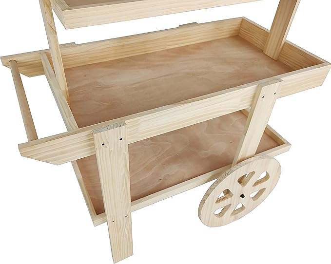 FixtureDisplays® Flower Cart Vending Cart Farmers Market County Fair Wagon Wood Stall Stand Rolling Shelf Retail Booth Kiosk 42.0" Long x 68" Tall x 25.0" Wide 19402