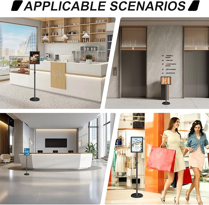 Sign Holder Floor Display Stand: 8.5 x 11 inch Adjustable Standing Signage Stand with Snap Frame for Malls Schools Restaurants (Black, 8.5 x 11" (2 PACK))