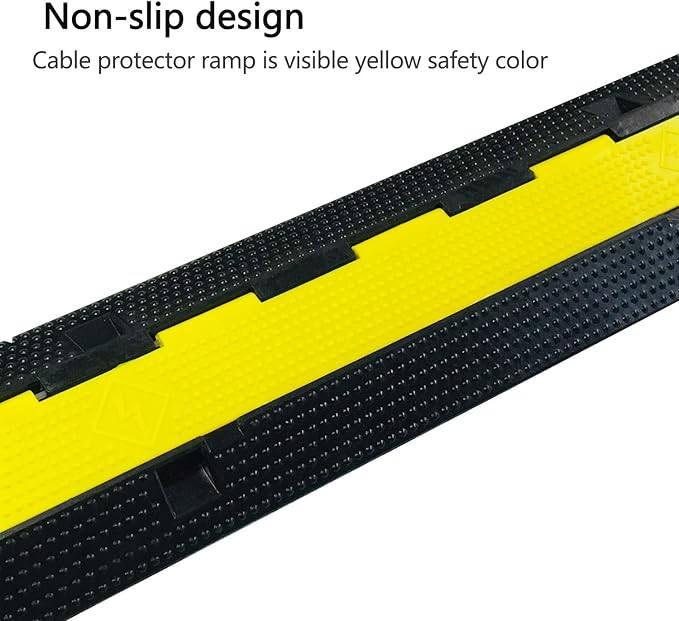 2 Pack Rubber Cable Ramp Hose Cable Protector Ramp 2 Channel 22000Lbs Load Capacity Traffic Speed Bump Wires Power Lines Extension Cord Cover for Indoor Outdoor