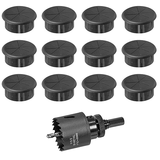 2" Black Desk Grommet, JTemgle Flexible Cable Grommet with Bi-Metal Hole Saw Rubber Cable Hole Cover Wire Organizer Caps Desktop Cord Management for Home Office TV Stands Tabletops, 13 Pieces