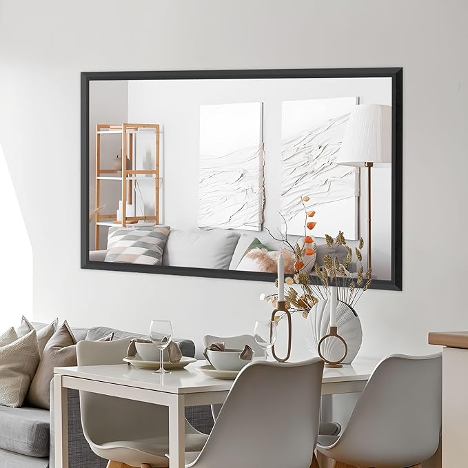 Amorho Bathroom Mirror Black, 50x36 Inch Thick Metal Framed Wall Mirrors, Suitable or Bedroom, Living Room, Entryway, Rectangle Wall-Mounted Mirrors(Horizontal/Vertical).