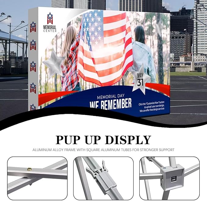 Fabric Pop Up Display Stand Custom Exhibit Booth Trade Show Backdrop Display Banner Collapsible Pop-Up Backdrop with Stand 10x7.5 FT