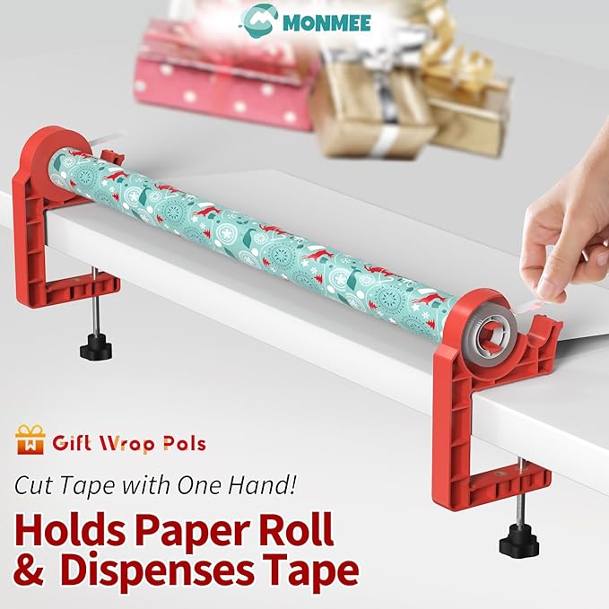 Tabletop Gift Wrapping Tool with Tape Dispenser–2 Pack Adjustable Wrapping Paper Table Clamps with 2 Tapes–Perfect for Christmas, Holidays, and Crafting