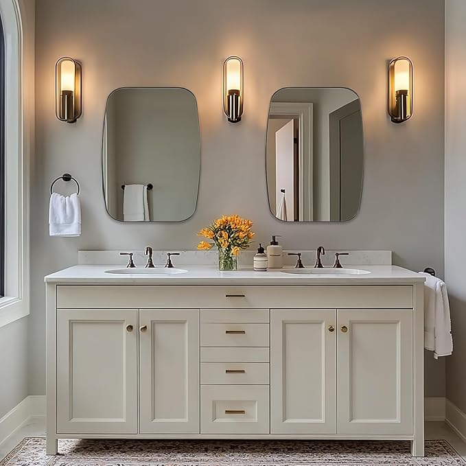 ANDY STAR Brushed Bronze Bathroom Mirror, 22x30 Oblong Mirror with Stainless Steel Metal Frame, Oval Vanity Mirror for Over Sink, Modern Anti Rust Wall Mounted