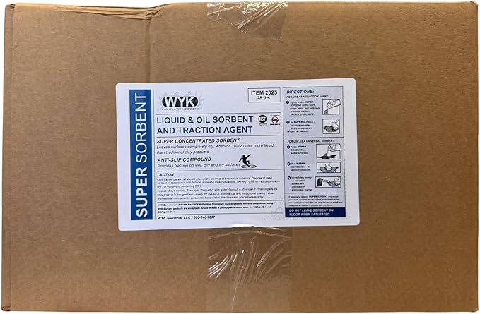 WYK Super Sorbent 2000 Series – 28 lb Box Industrial Liquid & Oil Absorbent and Traction Agent for Spills, Leaks & Safety Maintenance – Fast-Acting Multi-Purpose Spill Absorber by FryOilSaver Co