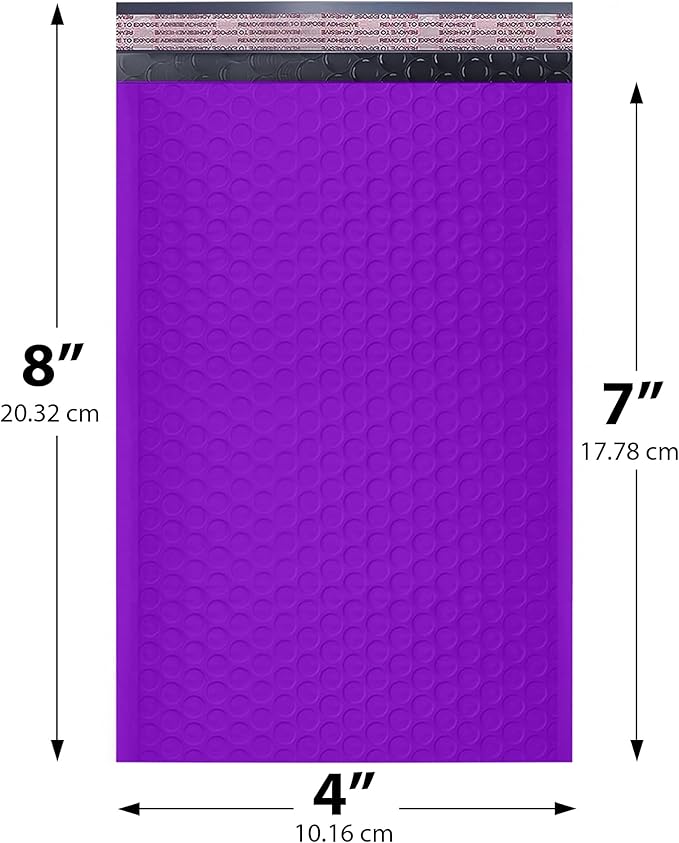 Purple Small Bubble Mailers 4x8 Inch #000 | Thick Padded Poly Bubble Mailer Envelopes | 500 Pack Bulk | Trading Card Sports Card Shipping