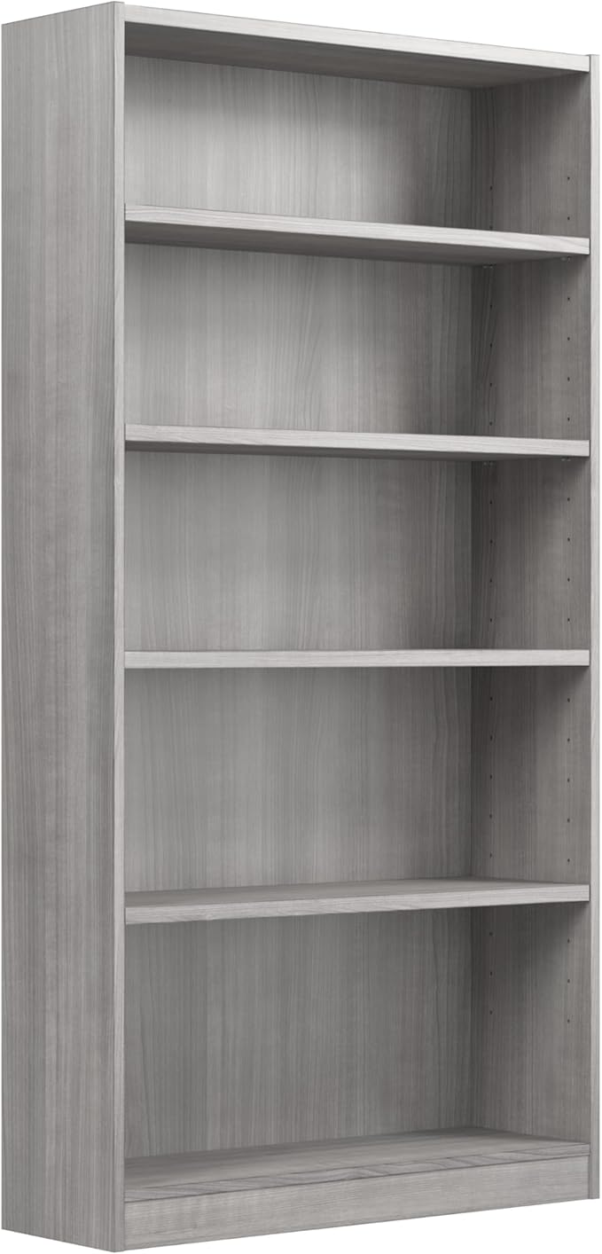 Bush Furniture Universal Tall 5 Shelf Bookcase in Platinum Gray, Vertical Storage and Display Bookshelf for Home Office or Living Room Organization