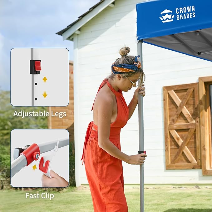CROWN SHADES 12x12 Pop Up Canopy Tent Instant Commercial with 150D Silver Coated Fabric Including 1 Removable Sidewall, 4 Ropes, 8 Stakes, Weight Bags, STO 'N Go Bag, Blue