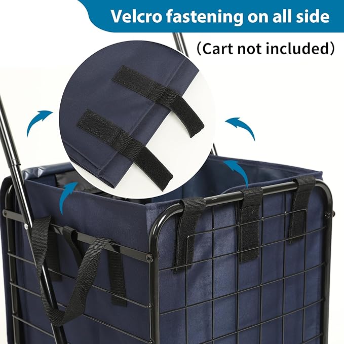 Shopping Cart Liner (Without Trolley), 14.7" X 13.2" X 20" Square Bottom, Fits Grocery Carts, Cover Adjustable Straps, Waterproof Oxford Cloth (Blue)