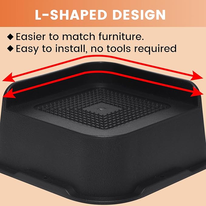 Bed Risers 2 inch, 3 inch, 4 inch, 6 inch or 8 inch Heavy Duty Furniture Risers, Up to 6000 Lbs L Shaped Design Bed Lifts Blocks for Couch Desk Sofa Table (Black, 3 Inch 4 Pack)