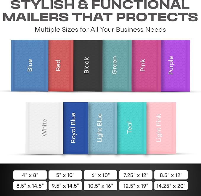 Black Small Bubble Mailers 4x8 Inch #000 | Thick Padded Poly Bubble Mailer Envelopes | 500 Pack Bulk | Trading Card Sports Card Shipping