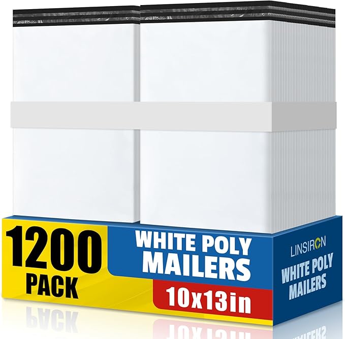 1200 Pcs Poly Mailers Shipping Bags 10x13 Inch Packaging Clothes Polymailers Envelopes Mailing Package Self Seal Shipping Envelopes Waterproof Poly Bags Small Business Supplies Package White
