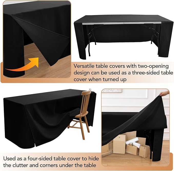 HolidayIdeas 2 Pack Fitted Table Clothes - 48 x 24 Inch - Rectangle Tablecloths for 4 Foot Tables, Versatile Fabric Table Covers for Parties, Holiday Dinner, Trade Show (Black)