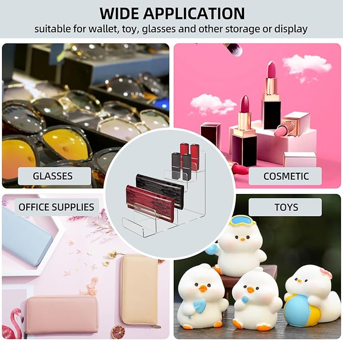 Acrylic Wallet Display Stand Purse Handbag Organizer, Clear Jewelry Riser Display Stand Purse Display Rack, Acrylic Display Shelf for Cosmetic Perfume Jewelry Sunglasses Handbag (2 PCS-6 Tier)