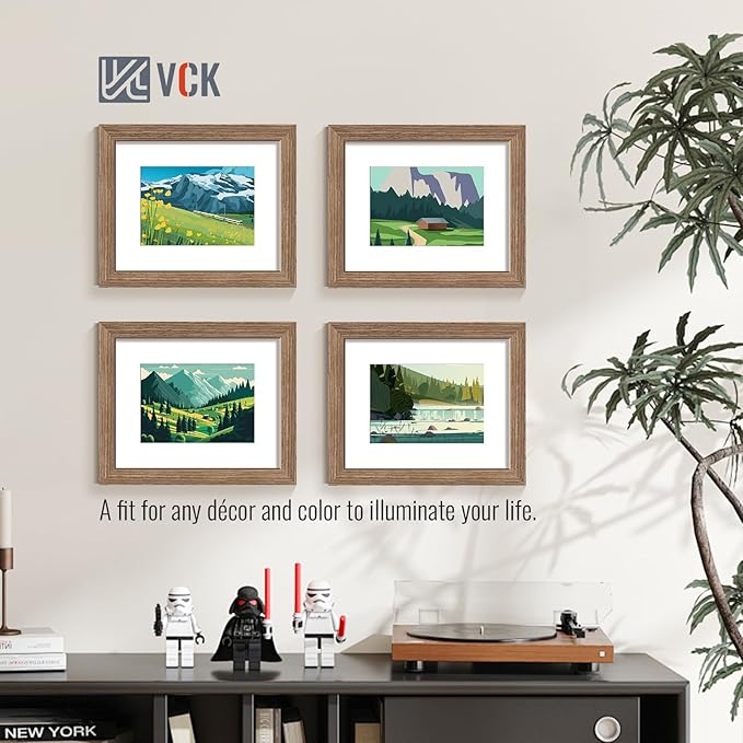 VCK 8x10 Picture Frame 2 Pack - Walnut, High-End Wood Poster Frames with Tempered Glass, Display 5x7 Photo with Mat or 8x10 without Mat, Art Gallery-Quality, Wall Hanging/Tabletop, Walnut